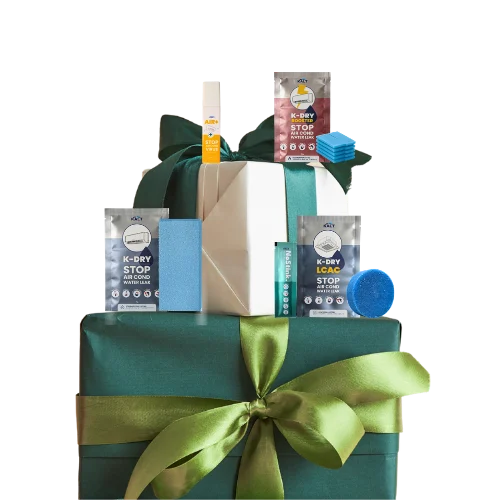 KALT products on top of a wrapped gift box